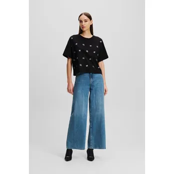 DŽÍNY KARL LAGERFELD WIDE LEG DENIM PANTS MID BLUE DENIM
