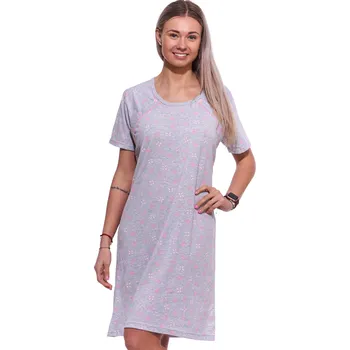 Dámské noční prádlo Dámská bavlněná košilka v elegantní šedé barvě s půvabným růžovým vzorem a motivem motýlků 1C3563 růžová xl