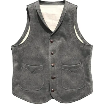 Pánská vesta Semišová pánská vesta cowboy retro Barva: Šedá, Velikost: L