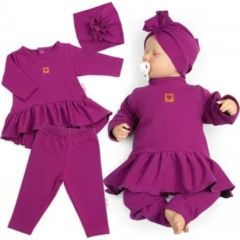 Kojenecká souprava Luxusní bavlněná sada, 3D, NATURE - purpurová, Velikost koj. oblečení 62 (2-3m)