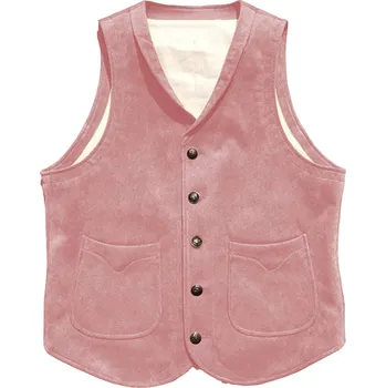 Semišová pánská vesta cowboy retro Barva: Růžová, Velikost: 3XL