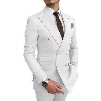 Dvouřadé pánské sako + kalhoty oblek 2v1 Barva: Bílá, Velikost: 3XL