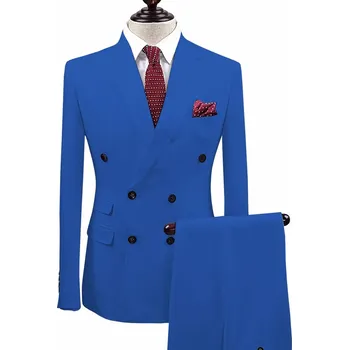 Pánský společenský oblek s dvouřadým sakem Barva: Modrá, Velikost: XS