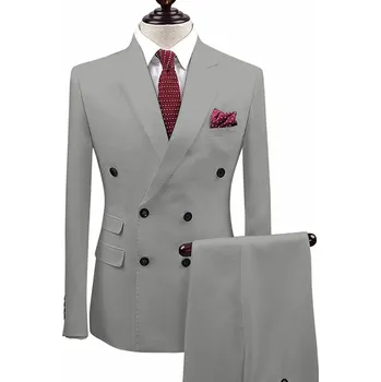 Pánský oblek Pánský společenský oblek s dvouřadým sakem Barva: Šedá, Velikost: M