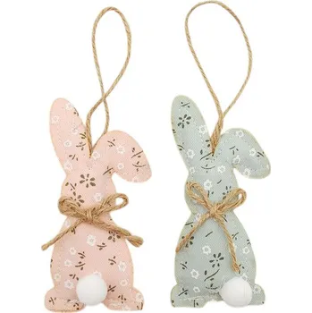 Velikonoční dekorace Zajíček textilní růžový/modrý 12 cm závěs - 2 ks