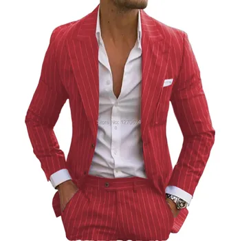 Pánský oblek sako a kalhoty s proužky Barva: Červená, Velikost: XL