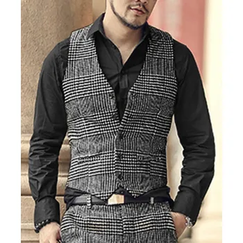 Pánská bunda Vlněná pánská vesta na společnost kostkovaný Barva: Černá, Velikost: XS