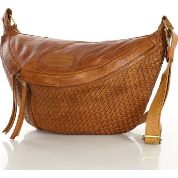 Ledvinka Velká půlměsícová kabelka do pasu pletená kůže Barva: Hnědá