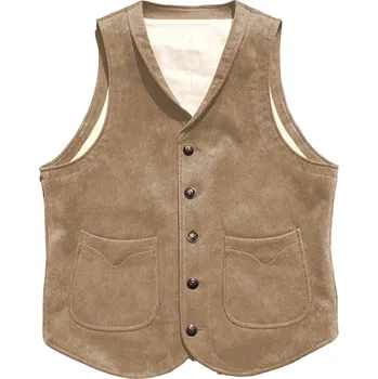 Pánská vesta Semišová pánská vesta cowboy retro Barva: Khaki, Velikost: L