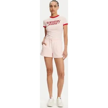 Pánské tričko Tommy Jeans T-Shirt Script Ringer DW0DW20631 Růžová Slim Fit S