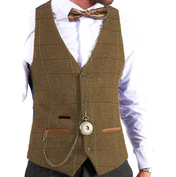 Pánská vesta Vlněná pánská vesta s proužky Barva: Hnědá, Velikost: 3XL