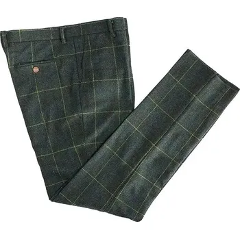Pánské kalhoty Tweedové pánské kalhoty s kostkami Barva: Zelená, Velikost: XS