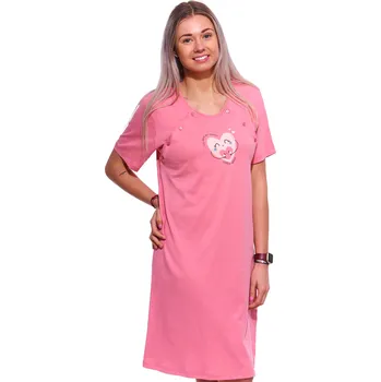 Dámské noční prádlo Dámská bavlněná košilka ve stylové růžové barvě 1C3884 růžová s