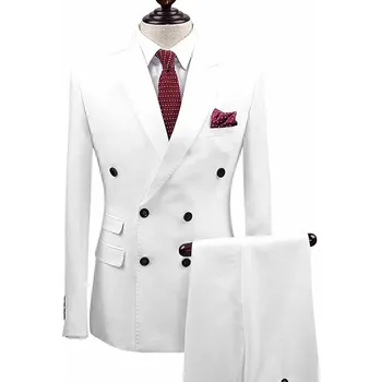 Pánský společenský oblek s dvouřadým sakem Barva: Bílá, Velikost: XS