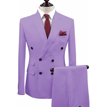 Pánský společenský oblek s dvouřadým sakem Barva: Fialová, Velikost: L
