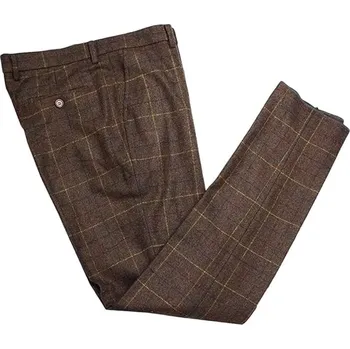 Pánské kalhoty Tweedové pánské kalhoty s kostkami Barva: Hnědá, Velikost: 3XL