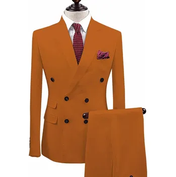 Pánský oblek Pánský společenský oblek s dvouřadým sakem Barva: Hnědá, Velikost: S