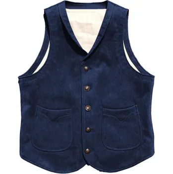 Pánská vesta Semišová pánská vesta cowboy retro Barva: Tmavě Modrá, Velikost: 2XL