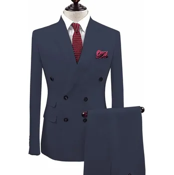 Pánský společenský oblek s dvouřadým sakem Barva: Tmavě Modrá, Velikost: XL
