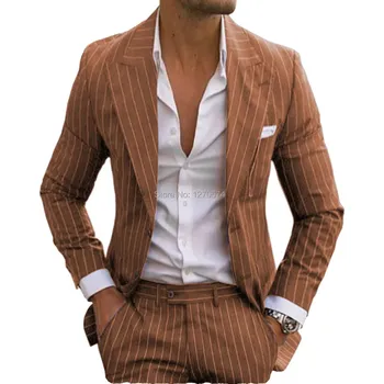 Pánský oblek sako a kalhoty s proužky Barva: Hnědá, Velikost: 4XL