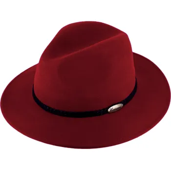 Klobouk Fiebig - Headwear since 1903 Vínový klobouk fedora plstěný - bordó s koženým pleteným páskem - Fiebig Velikost: 61 cm (XL)