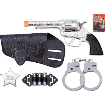Dětská zbraň Mikro trading Western set - Kolt klapací - 19 cm - s pouzdrem a doplňky - 5 ks