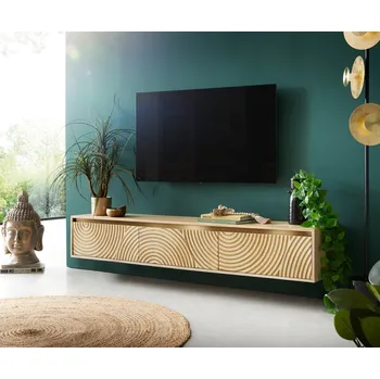 Televizní stolek TV stolek Budaya mango přírodní 175 cm 3 dvířka závěsné