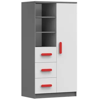 Knihovna Nábytek PEGAS s.r.o. Regál 80 3S1D SMYK II - 05, Šedá/Bílá/Červená