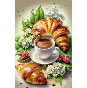 Diamantové malování Diamantové malování - Snídaně a kvítka (40x50) + perleťové kamínky