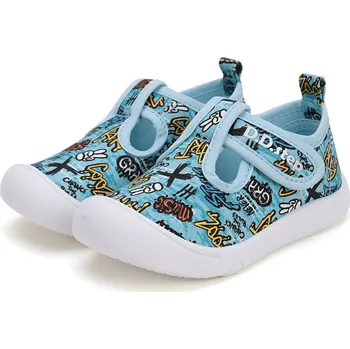 Chlapecké bačkory Plátěnky tenisky sandálky D.D.step C100-51643 světle modré graffiti velikost: 29