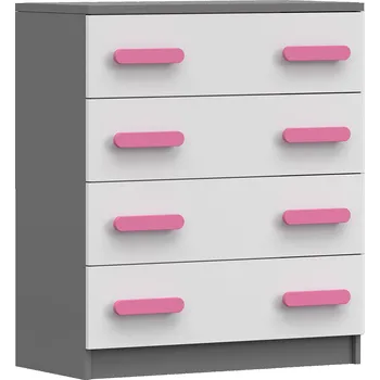 Dětská skříň Nábytek PEGAS s.r.o. Komoda 4S SMYK II - 02, Šedá/Bílá/Růžová