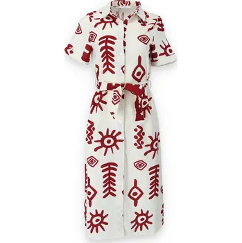 Dámské šaty Košilové šaty kr. rukáv 6095-1 Unika Paris barva: červená-bordó, velikost: M