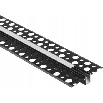 LED osvětlení Zápustný profil pro LED pásky, hliníkový, černý + mléčný kryt 2m Ecolight