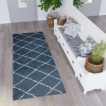 Koberec Běhoun na míru Delhi - mřížka 7 - tmavě modrý Rozměr koberce: 60 cm