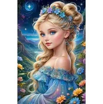 Diamantové malování Diamantové malování - Blondýnka v modrém + třpytivé kamínky (50x70)