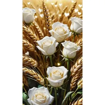 Diamantové malování Diamantové malování - Bílé růžičky v poli (85 x 45) + třpytivé kamínky
