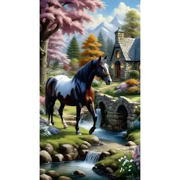 Diamantové malování Diamantové malování - Kůň u potoka (100x50)