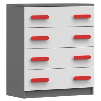 Dětská skříň Nábytek PEGAS s.r.o. Komoda 4S SMYK II - 02, Šedá/Bílá/Červená