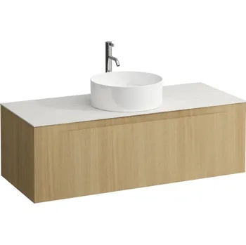 Umyvadlo Arun - zásuvkový element 1200, s jednou zásuvkou, s výřezem uprostřed, s vrchní deskou Ardesia Bianca vč. otvoru pro baterii H4141251512501