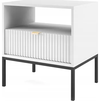 Noční stolek Noční stolek Vellore 54 cm bílý s rýhovanou přední stranou