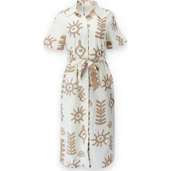 Dámské šaty Košilové šaty kr. rukáv 6095-1 Unika Paris barva: béžová, velikost: S