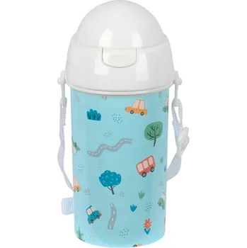 Kempingové nádobí Dětská láhev s brčkem Safta Auta PVC Bez BPA Modrá (500 ml) (7,3 x 19,5 x 7,3 cm)
