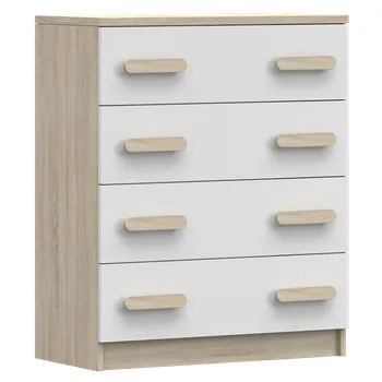 Dětská skříň Nábytek PEGAS s.r.o. Komoda 4S SMYK III - 02, Dub Sonoma/Bílá/Sonoma