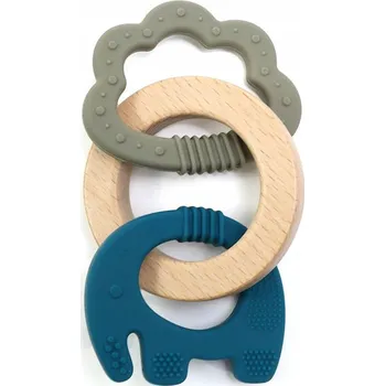 Kousátko na prořezávání zoubků Bosso Baby dřevěné, silikonové zelené