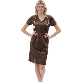 Zdravotnický oděv Perlička® Zdravotnické šaty Ivka SATTÉ Čokoláda Barva: Čokoláda, Velikost: 40