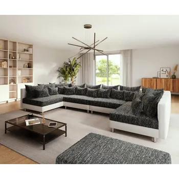 Pohovka Pohovka ve tvaru "U" Clovis XL bílá černá se stoličkou