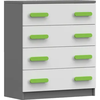 Dětská skříň Nábytek PEGAS s.r.o. Komoda 4S SMYK II - 02, Šedá/Bílá/Zelená