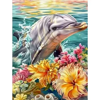 Diamantové malování Diamantové malování - Delfín v barvách (40x50) + perleťové kamínky