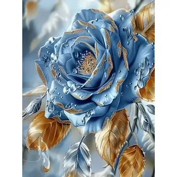 Diamantové malování Diamantové malování - Ledová modrá růže + třpytivé kamínky (50x70)