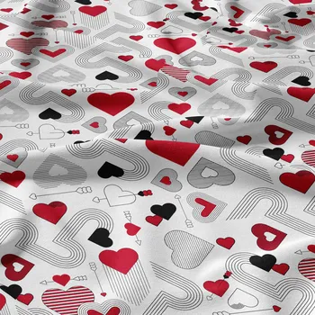 Dekorační bavlněná látka, metráž, Srdíčka na Bílém